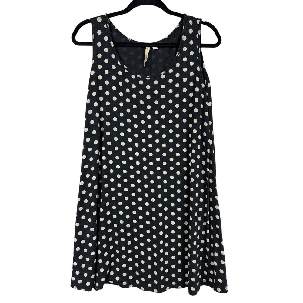 Comfy USA Black White Polka Dot Scoop Neck Swing Tunic Top  Long Tank XL